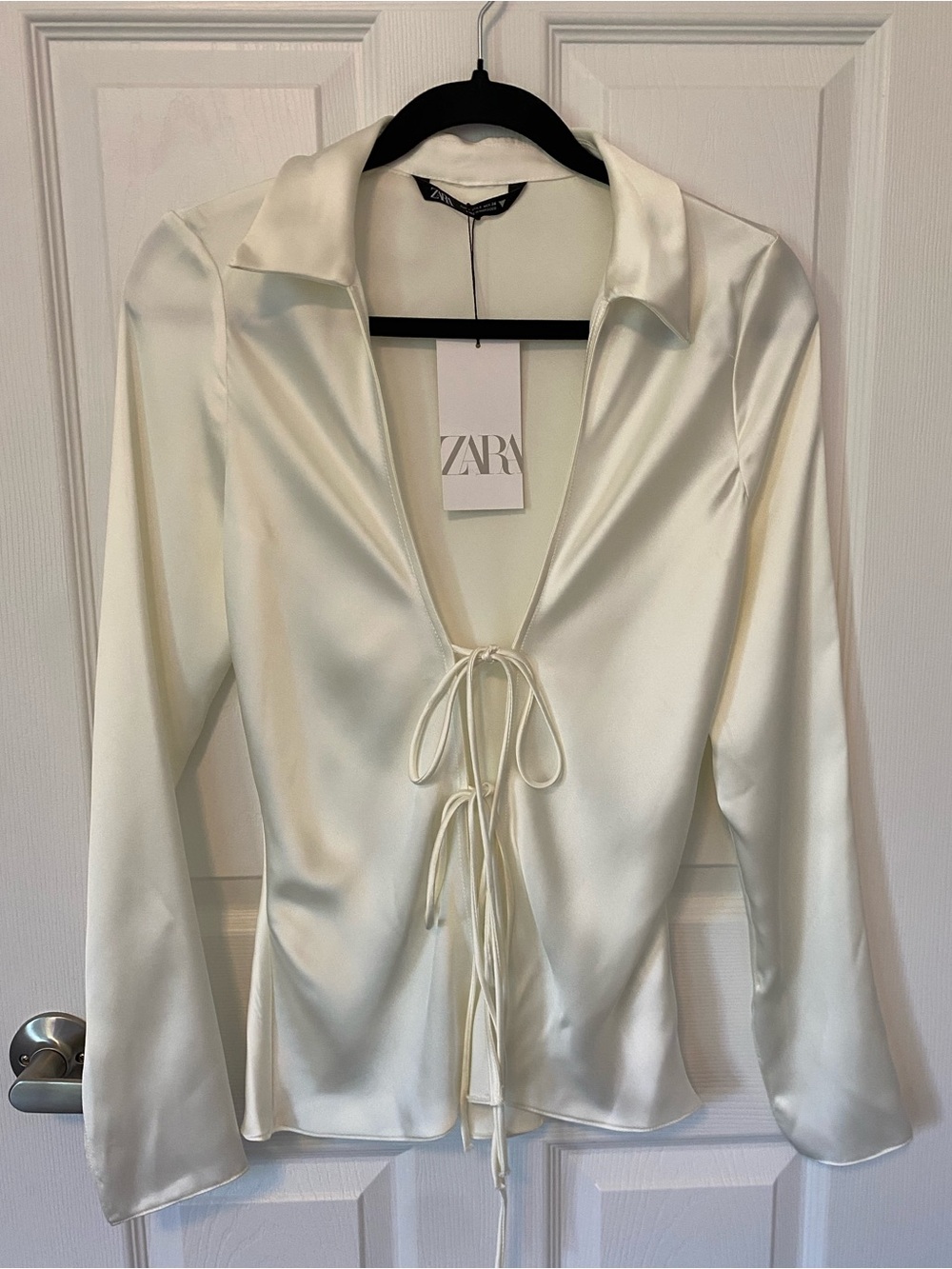 ZARA Cream Satin Tie-Front Shirt